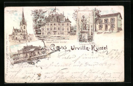 Lithographie Urville-Kurzel, Restaurant J. P. Lorrain, La Gare, Kaiserl. Château  - Autres & Non Classés
