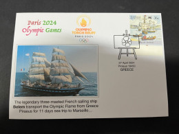 19-5-2024 (5 Z 32) Paris Olympic Games 2024 - The Olympic Flame Travel On Sail Ship BELEM (1 Cover) - Eté 2024 : Paris