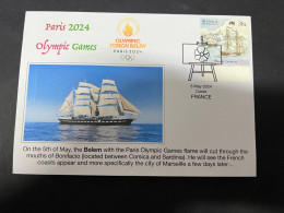 19-5-2024 (5 Z 32) Paris Olympic Games 2024 - The Olympic Flame Travel On Sail Ship BELEM (1 Cover) - Zomer 2024: Parijs