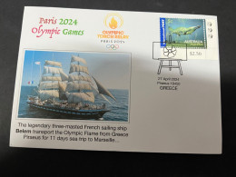 19-5-2024 (5 Z 32) Paris Olympic Games 2024 - The Olympic Flame Travel On Sail Ship BELEM (2 Covers) - Zomer 2024: Parijs