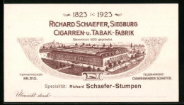 Vertreterkarte Siegburg, Cigarren- Und Tabak Fabrik Richard Schaefer, Blick Auf Das Stammhaus  - Non Classés