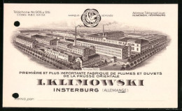 Vertreterkarte Insterburg, Erste Ostpreussische Bettfedern-Fabrik I. Klimowski, Werksanlage  - Non Classés