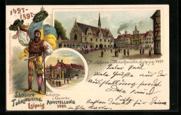 Lithographie Leipzig, Industrie - Und Gewerbe-Ausstellung 1897, Rathaus & Naschmarkt, Eingang Zur Messstadt  - Exhibitions