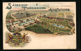 Lithographie Leipzig, Industrie - Und Gewerbe-Ausstellung 1897, Ausstellungsgelände Im Panorama, Wappen  - Tentoonstellingen