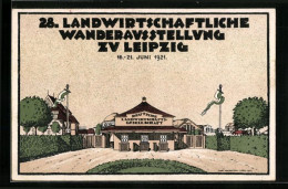 Künstler-AK Leipzig, 28. Landwirtschaftliche Wanderausstellung 1921, Eingang Zum Messegelände  - Expositions