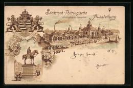 Lithographie Leipzig, Industrie - Und Gewerbe-Ausstellung 1897, Reiterstandbild König Albert Von Sachsen, Messegelän  - Expositions