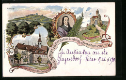 Lithographie Berthelsdorf, Schloss Und Kirche, Hutberg  - Autres & Non Classés
