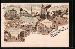 Lithographie Eggenfelden, Knabenschule, Fischbrunnenplatz, Landshuterstrasse  - Landshut