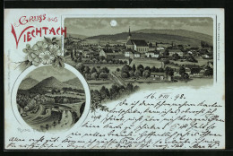 Lithographie Viechtach, Teilansicht Mit Kirche, Ruine Haus  - Other & Unclassified