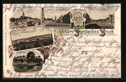 Lithographie Fürstenfeld-Bruck, Weiherhaus, Kloster Fürstenfeld, Marktplatz Südliche Hälfte  - Other & Unclassified