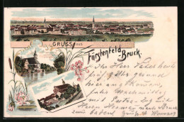 Lithographie Fürstenfeld-Bruck, Teilansicht, Pfarrkirche Von Der Brücke Aus Gesehen, Kloster  - Other & Unclassified