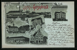 Mondschein-Lithographie Geisenfeld, Post Und Gasthof Fuchsbuchler, Rathasu, Krankenhaus  - Geisenfeld