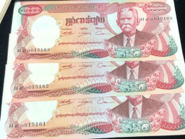 Cambodia Banknotes Bank Of Kampuchea 1975 Issue-replacement Note -3 Pcs Consecutive Numbers  Unc Very Rare - Cambodja