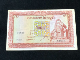 Cambodia Kingdom Banknotes #9 -10 Riels 1955--1 Pcs Au Very Rare - Kambodscha