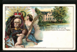 Lithographie Zur Erinnerung An Fürst Otto Von Bismarck Mit Friedrichsruh  - Historische Figuren