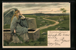 Künstler-AK Alfred Mailick: Fröhliche Ostern, Osterengel Am Friedhof  - Mailick, Alfred