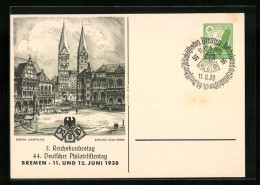 Künstler-AK Bremen, 44. Deutscher Philatelistentag 11.-12.06.1938, Rathaus Mit Dom Und Börse, Ganzsache  - Stamps (pictures)