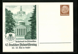 AK Kassel, Reichsbund Der Philatelisten, 43. Deutscher Philatelistentag 1937, Schloss Wilhelmshöhe, Ganzsache  - Timbres (représentations)