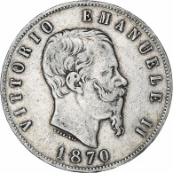 Italie, Vittorio Emanuele II, 5 Lire, 1870, Milan, Argent, TB, KM:8.3 - 1861-1878 : Vittoro Emanuele II