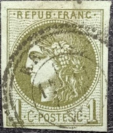 FRANCE Y&T N°39B Cérès 1c Olive. Cachet Perlé De Rabat - 1870 Bordeaux Printing