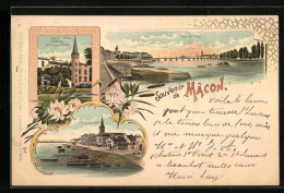 Lithographie Macon, Saint-Pont-Chateau De Lamartine, St. Laurent  - Macon