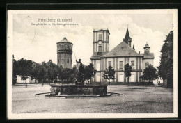 AK Friedberg /Hessen, Burgkirche U. St. Georgsbrunnen  - Friedberg
