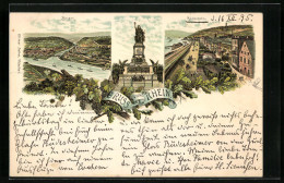 Vorläufer-Lithographie Rüdesheim, 1895, Ortsansicht Mit Niederwalddenkmal  - Ruedesheim A. Rh.