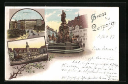 Lithographie Leipzig, Sieges-Denkmal, Reichsbank Und Rathaus  - Leipzig
