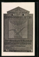 AK Gefallenendenkmal Der Ehemaligen K. Bayerischen Luftschiffertruppe, Ballon  - Guerre 1914-18