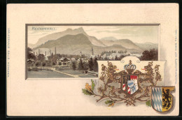 Passepartout-Lithographie Reichenhall, Ortspartie, Wappen  - Autres & Non Classés