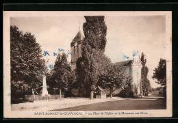 CPA Saint-Bonnet-de-Chavagne, La Place De L`Eglise Et Le Monument Aux Morts  - Autres & Non Classés