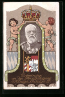 AK König Ludwig III. Von Bayern Mit Uniform, Erinnerung An Die Thronbesteigung, Ganzsache Bayern  - Royal Families