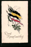 AK Zweibund, Flaggen Und Eichenlaub, Durch Kampf Zum Sieg  - Oorlog 1914-18