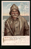 AK Fischer In Regenschutzkleidung Vor Dem Meer, Gruss Von Der See, Fischerei  - Autres & Non Classés