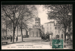 CPA Issoire, Avenue De La Gare Et L`Eglise Saint-Paul  - Issoire