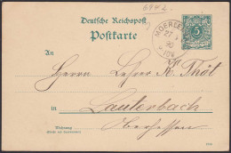 Moerlenbach Reichspost Ganzsache 1890 Nach Lauterbach   (20453 - Autres & Non Classés