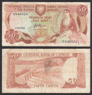 Zypern - Cyprus 50 Cents Banknote 1.10.1983 Pick 49a F (4)   (31086 - Chipre