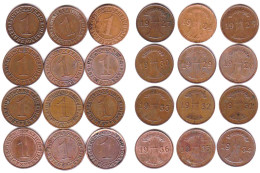 1 Reichspfennig 1924-1936 Weimar Alle 12 Jahrg. Jaeger 313   (b290 - 1 Renten- & 1 Reichspfennig