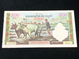 Cambodia Kingdom Banknotes #16-500 Riels 1956-72-lithograph Connterfeit-printer Bank Of France Paris 1 Pcs Au Very Rare - Cambodia