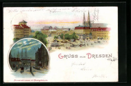 Lithographie Dresden, Annenstrasse Mit Postgebäude  - Dresden
