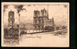 Künstler-AK Paris, Cathédrale Notre-Dame, Tour St. Jacques  - Autres & Non Classés