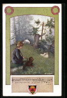 Künstler-AK T. Welzl: Deutscher Schulverein Nr. 98, Schäfer Mit Hund Und Herde Am Waldrand  - Oorlog 1914-18