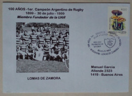 Argentine - Enveloppe Circulée Sur Le Thème Du Rugby Avec Timbre Thème Champignons (1999) - Pilze