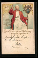 Lithographie Papst Leo XIII., Erinnerung An Den 90. Geburtstag 1900  - Papi