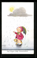 Künstler-AK John Wills: Mädchen Mit Hund Im Regen, Sonne  - Wills, John