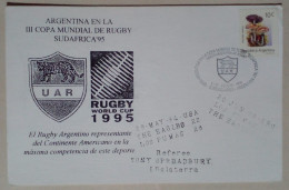 Argentine - Carte Sur Le Thème De La Coupe Du Monde De Rugby 1995 Avec Timbre Sur Le Thème Des Champignons (1995) - Rugby