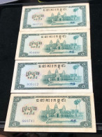 Cambodia Democratic Kampuchea Banknotes #27-/5 Riels 1975- Khome 4 Pcs Xf Very Rare - Cambodja