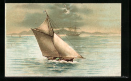 Lithographie Segelboot Mit Leichter Krängung, Segelsport  - Zeilen