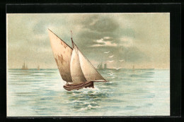 Lithographie Segelboot Auf Dem Wasser  - Sailing