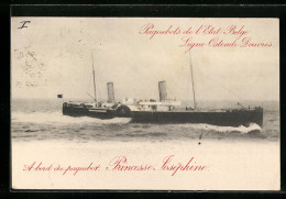 AK Passagierschiff Princesse Josephine Paquebot De I'Etat Belge, Ligne Ostende-Douvres  - Paquebots